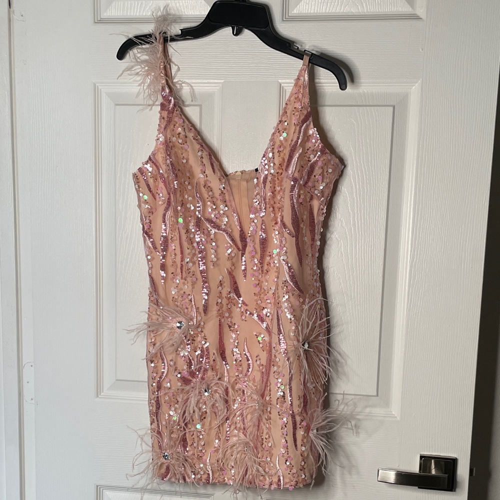 Bella Barnett Feather Sequin Mini Dress
